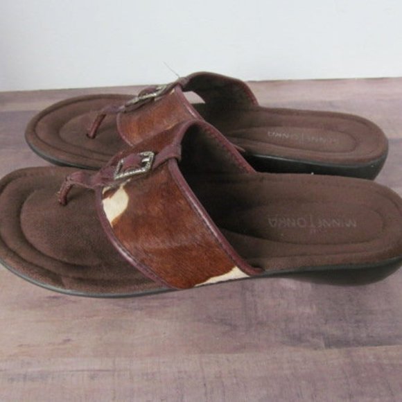 Minnetonka Leather Sandals sz 10 Sandals Pony Hair - Picture 2 of 7